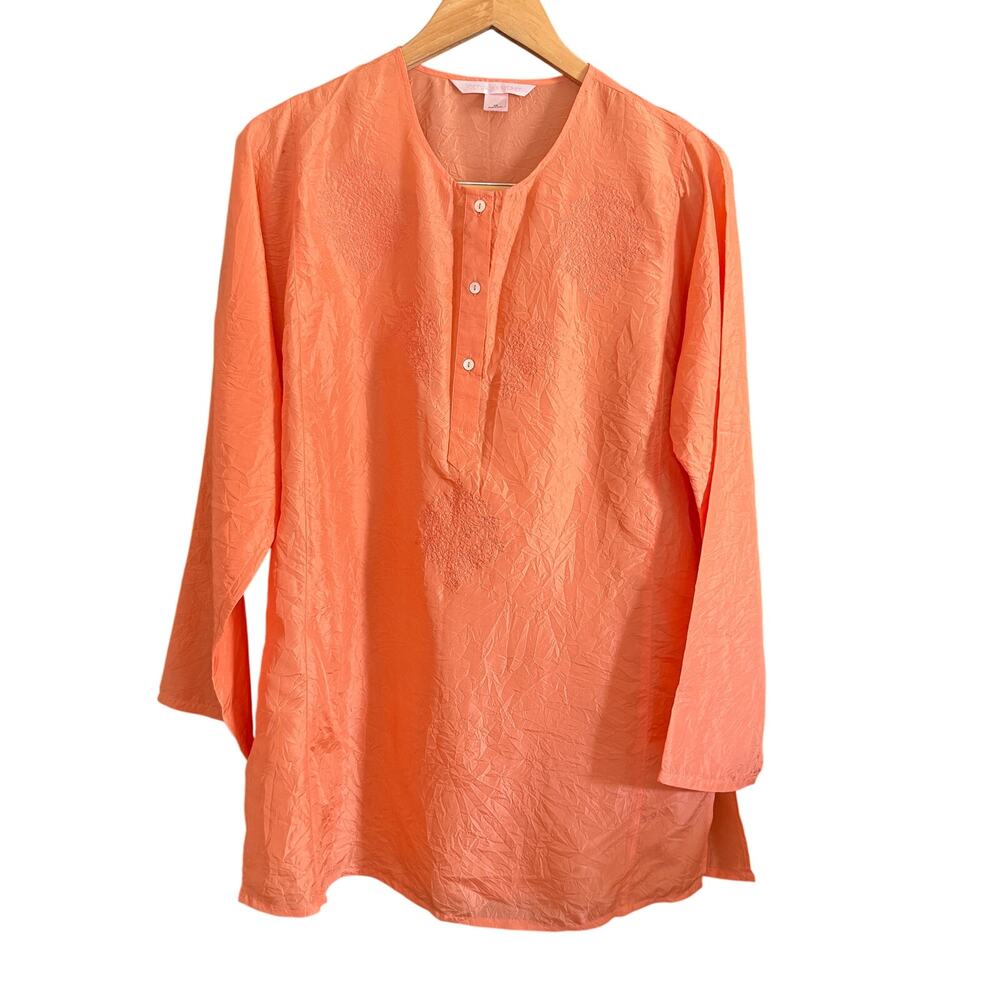 90s Vintage Victoria Secret Coral Embroidered Lightweight Silk Tunic Extra Small